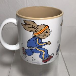 Potpourri Press Brand Vintage Jogging Running Bunnies Rabbits Coffee Mug Japan